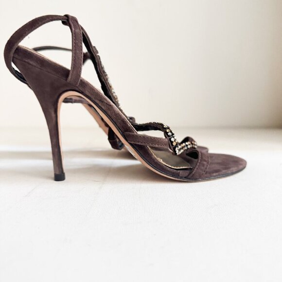 Vintage Aldo Brown Suede Rhinestone Heels 38 - Picture 6 of 10
